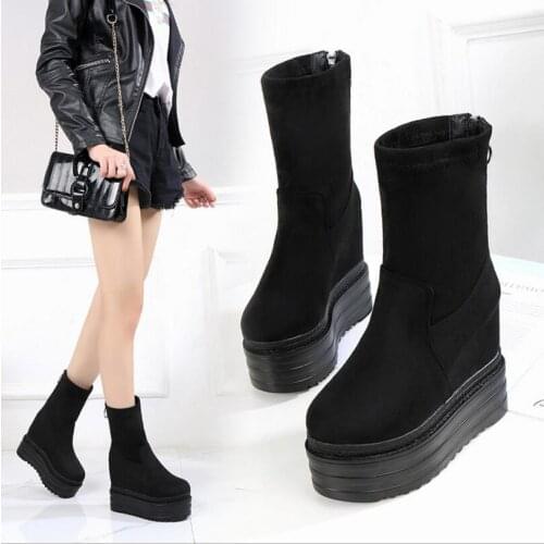 Womens Sexy Winter Black Boots Platfrom Boot Women Fashion Shoes Thick High Heel Boots Martin Boots