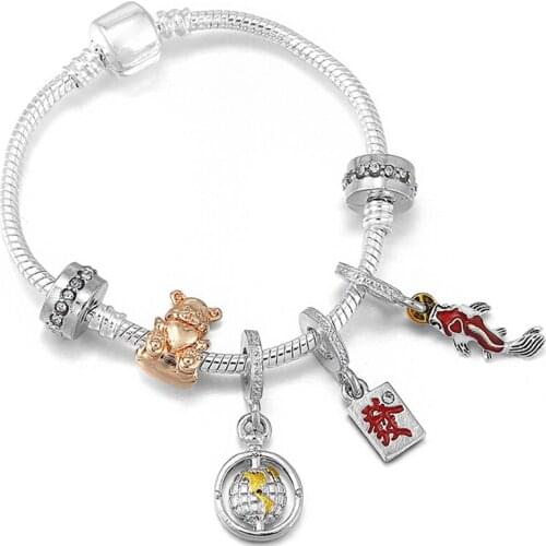 BAOPON Crystal Earth & Fish Pendant Charm Bracelets With Silver Color Chain Original Brand Bracelets For Women Wife Jewelry Gift