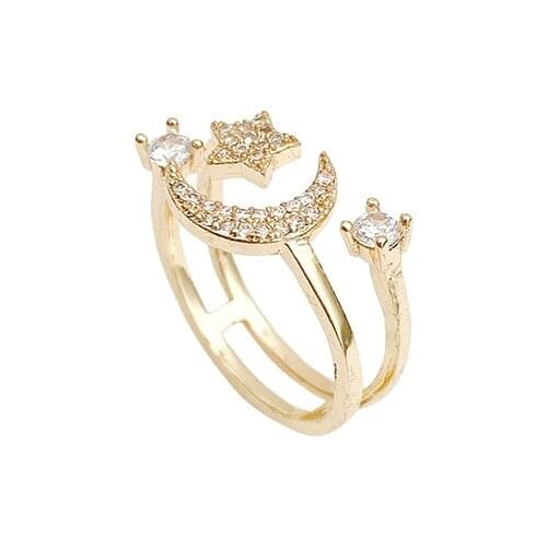 Star Moon Pearl Unique Design Ring Female Ins Popular Net Red Same Style Girlfriends Micro Inlaid Super Flash Index Finger Ring