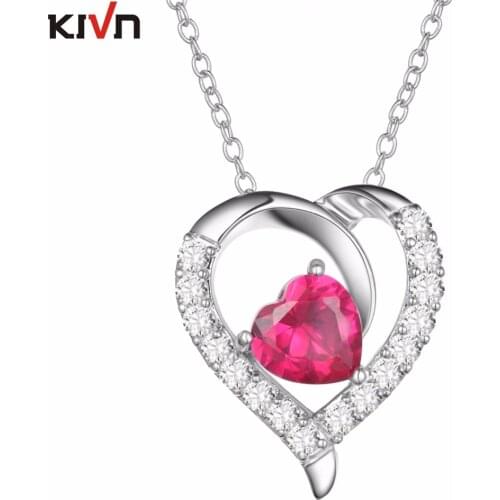 KIVN Jewelry Blue CZ Cubic Zirconia Heart Women Girls Wedding Bridal Pendant Necklaces Birthday Gifts 6pcs Lots Wholesale