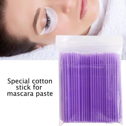 100pcs/Bag Eyelash Extension Disposable Colorful Cotton Swabs Graft Lashes Glue Cleaning Swab Makeup Micro Brush Stick