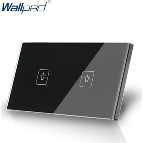 2 Gang 1 Way 118*72mm Wallpad Waterproof Black Glass Touch Switch Panel, LED 110V-250V AU US Size Light Switch, Free Shipping