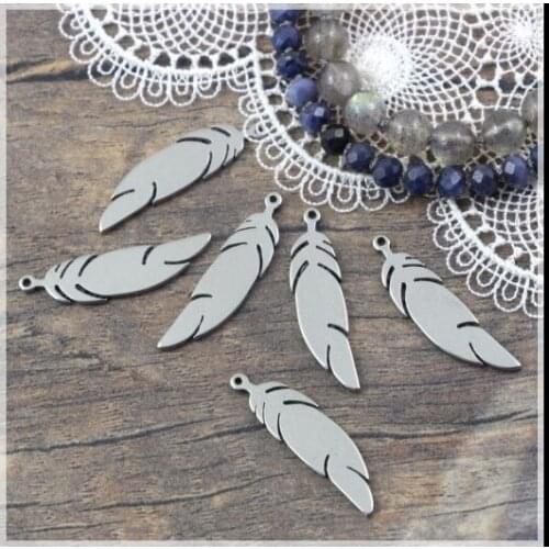 20pcs stainless steel feather pendants 304 steel charms classic jewelry findings for DIY jewelry making accessories silver color