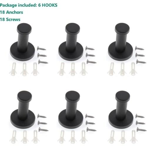 6PCS Black Heavy Duty Coat Hooks,Stainless Steel Hooks with Screws for Hanging Scarf,Bag,Towel,Key,Cap,Cup,Backpack,Belt