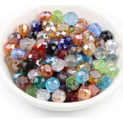 Mixed 17 colors Austrian faceted Crystal Glass Beads 8*6mm 50pcs Flat Round Loose Spacer Beads for Jewelry Handiwork Making DIY