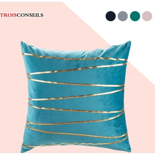 Gold Line Velvet Cushion Cover 45x45cm Pillowcase Decorative Sofa Cushions Pillowcover Home Decor Black Yellow Pillow Covers
