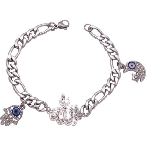 ISLAM ALLAH Persian Crescent Moon Star Amulet hamsa hand of fatima stainless steel Bangles