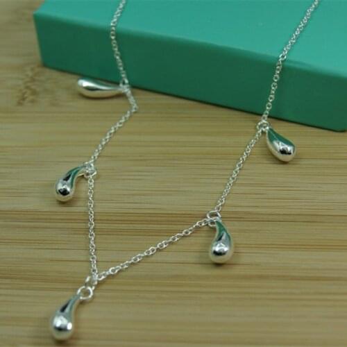 925 Silver Five Water Drops Pendant Necklace For Women Chain Wedding Party Jewelry Christmas Gift
