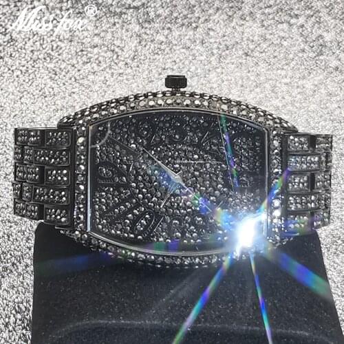 MISSFOX Weird Arabic Numerals Watches For Man Tonneau Shape Dial Black Quartz Watch Luxurious Stainless Steel Wrist Watches Men