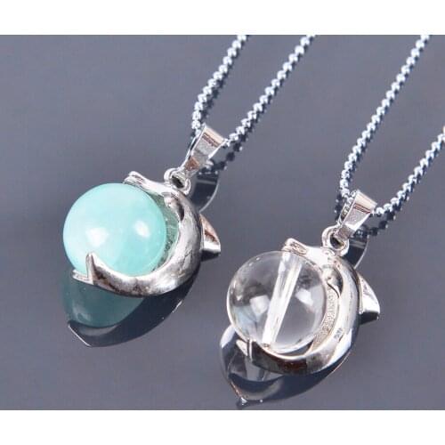 Dolphin Animal Necklaces Pendants for Girl Reiki Lapis Lazuli Chakra Natural Round Gem Stone Beads Handcrafted Jewelry D863-D873