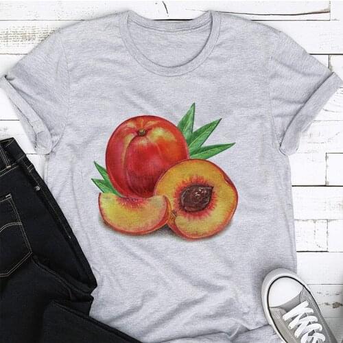 Fruit Peach Printing Harajuku T Shirts Tops Women Kawaii Clothes Oversized T Shirt Short Sleeve Aesthetic Sweet Tee Shirt Femme