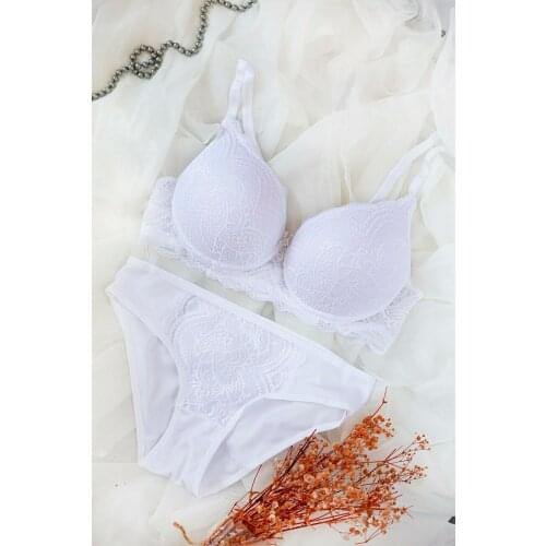 LOOK FOR YOUR WONDERFUL NIGHTS WITH ITS STUNNING COLOR Womens White Filled Lace Bra And Panty Set FREE SHIPPING