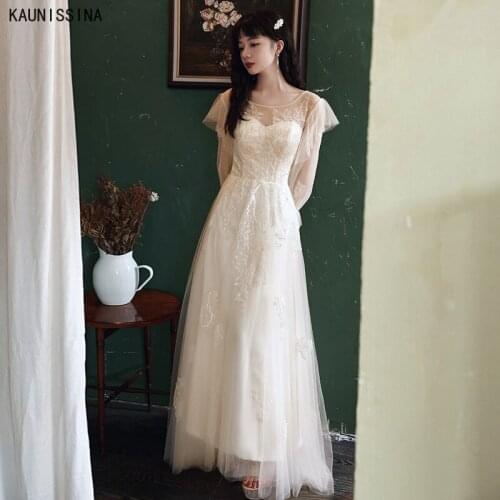 KAUNISSINA Champagne Evening Dresses Women Elegant Sweetheart Three Quarter Sleeve Appliques Long Evening Gown Party Vestidos