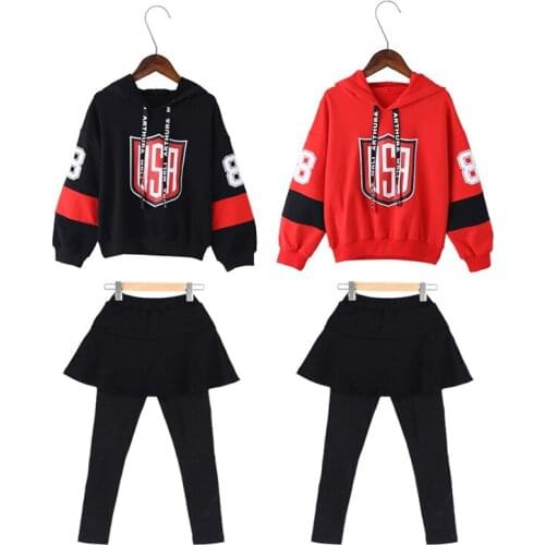 Girl sets spring 2020 knitted hooded long sleeves two pieces sport suits students outerwear + skirt pants kids sets