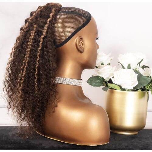 CURLYPARK Drawstring Ponytails for Black Women #3/#27 Highlights Color Curly Clip In Hair Extensions