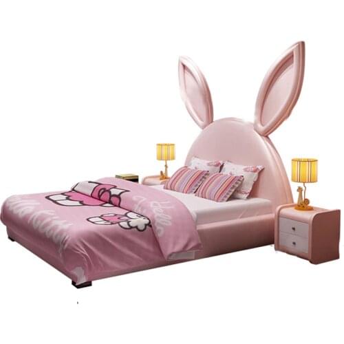 Rabbit ear bed childrens bed cute princess bed sister double bed 1.5m 1.8m leather bed