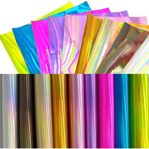 A5 20*15cm Laser Rainbow Mirrored Faux PU Leather Water-proof Fabric For DIY Stage Costume Dress Handbag Decoration Material