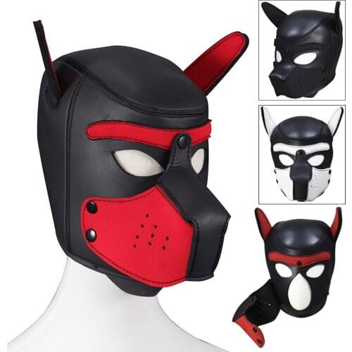Sex Soft Padded Latex Rubber Puppy Play Dog Hood Mask Bdsm Slave Pet Role Play Party Masks Full Head Bondage Hood Couple Sex Toy
