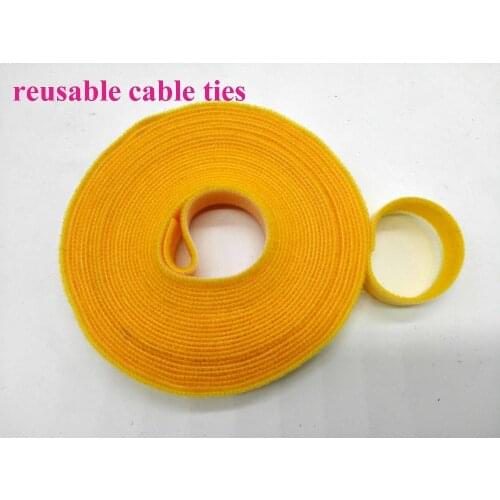 2rolls yellow 12mm*5M Reusable nylon Cable Ties strap Magic Tape hook loop fastener cable wire management thin hook tie wrap