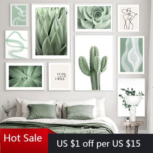 Wall Art Canvas Painting Cactus Agave Plant Leaves Abstract Lines Nordic Prints Wall Pictures For Posters Aesthetic Room Decor