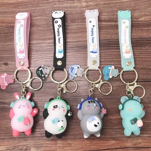 New Anime Cartoon Rock Bear Keychain Kawaii Keyholder Doll Pendant Key Ring Personalized Car Bag Gift Accessries