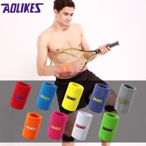 By DHL 100pcs AOLIKES 8cm Gym Wristbands Hand Towel Wrist Support for Tennis Basketball Sports Sweatbands Cotton Wrist Bracer