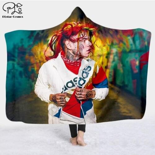SInger 6IX9INE 3d printed Hooded Blanket Adult child Sherpa Fleece Wearable Blanket Halloween Style-2