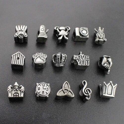 316l Stainless Steel Retro Music Love Symbol Charm Crown Bead Fit Original Charm Bracelet Necklace DIY Jewelry Making Wholesale