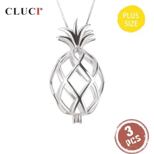 CLUCI 3pcs 925 Sterling Silver Charms for Women Jewelry Popular Hollowed Pineapple Cage Pendant Locket for 10-14mm Pearl SC366SB
