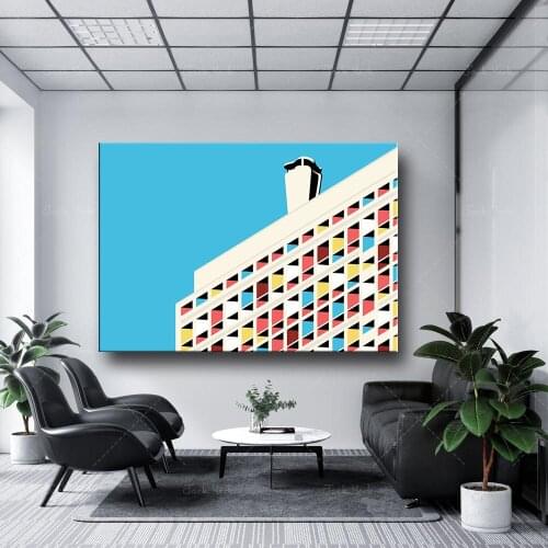 Housing Unit Abstract Geometry Poster Cité Radieuse by Le Corbusier Print On Canvas Pictures for Home Decor