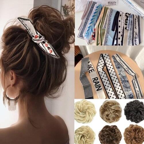 Therasia 2021 Fashion Scarf Headband for Women Messy Scrunchie Print Hairbands Chignon Hair Accessories Girls Lady Head