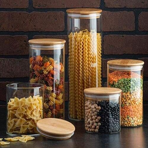 DROPSHIPPING Glass Kitchen Canisters with Airtight Bamboo Lid Glass Storage Jars for Kitchen Bathroom Pantry Organization