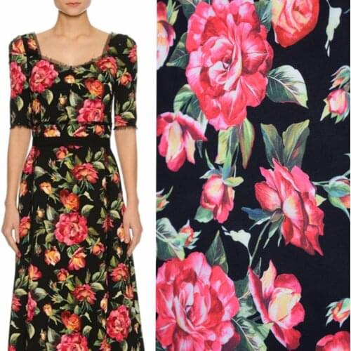 Rose Digital Painting Emulation Silk Snowflake Satin Plush Fabric For Dress Tissu Tecidos A Metro Tela Shabby Chic Cheap Fabrics