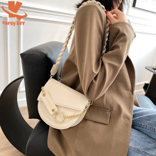 CAREY KEY Crossbody Bags Women Luxury Brand Crocodile Semicircle Saddle Bags Leather Handbags Bags Designer Ladies Shoulder Bags