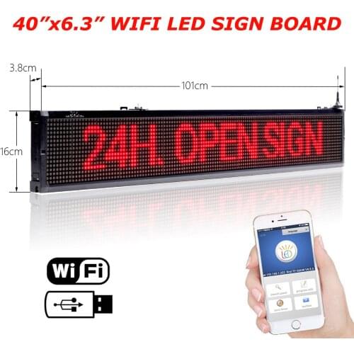 101CM LED Advertising Sign Programmable Message with Temperature LED Display Board, Indoor Red Text Display Screen for Business
