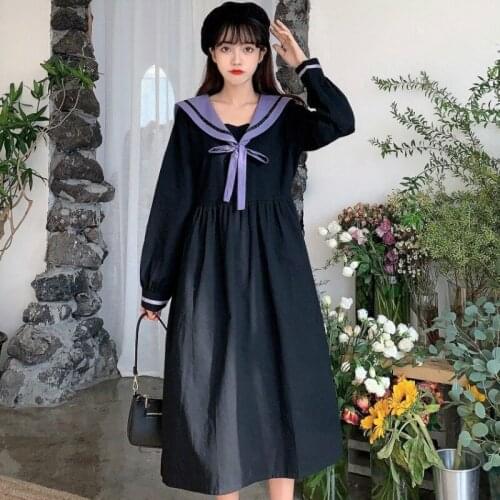 Spring/Autumn Japanese Cute Kawaii Lolita Girl Dress Tender Preppy JK Uniform Women Spring Elegant Patchwork Party Midi Dress