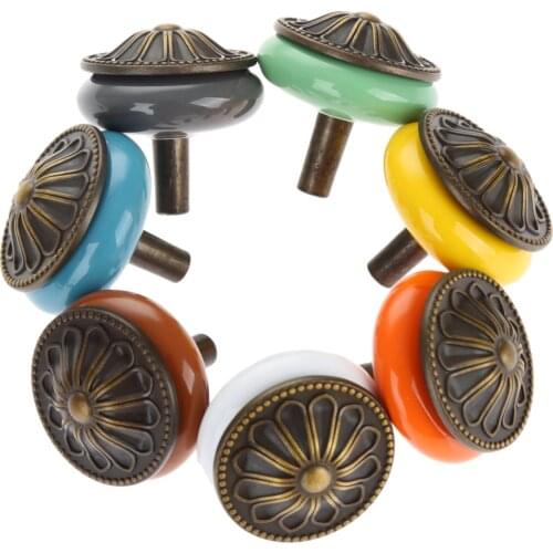 Vintage Ceramic Knob Handle Home Furniture Cabinet Knob Door Cupboard Drawer Kitchen Bookcase Pull Single Hole Red/Green/Blue