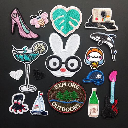 Guitar Sailboat Embroidery Patches Iron On Patch Embroidered Cactus Patchs Badge Appliques For Clothing Stickers Bags Backpack