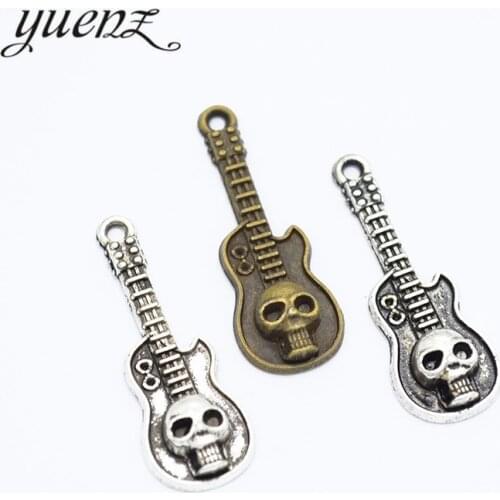 YuenZ 15pcs 2 colour Antique silver Plated Charms skull guitar Pendants for Jewelry Making DIY Handmade 32*11mm P123