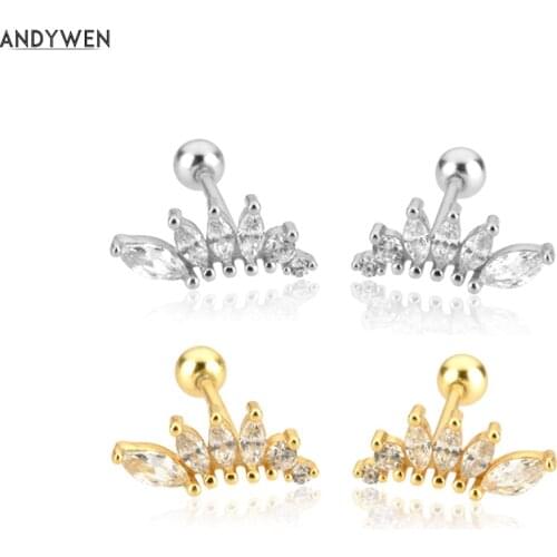 ANDYWEN 925 Sterling Silver Gold Clear Zircon CZ Piercing Stud Earring Fine Jewelry 2021 Wedding Gift Pendiente Line Crystal