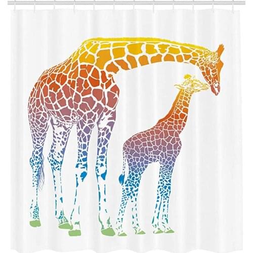 Giraffe Shower Curtain Surrealism View Print Bathroom Bathroom Accessories Creative with 12 Hooks 180X180CM