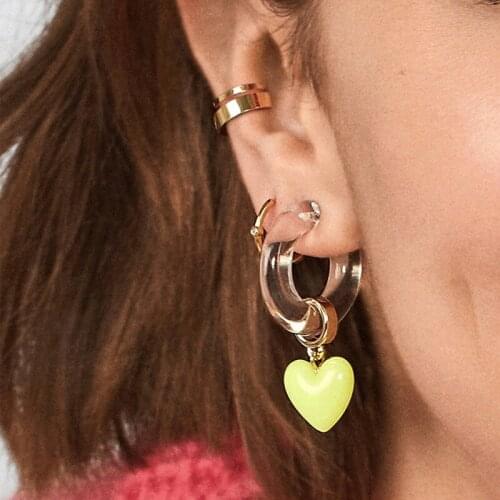 2020 New Fashion 3 Color Hook Heart Drop Earrings Statment Punk Style Acrylic Earrings for Women Girl Gift Brincos