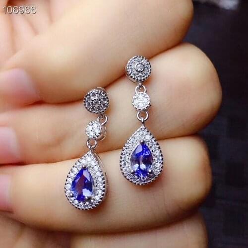 Natural Tanzanite Drop Earrings for Women Party Classic Tanzanne Bule 4x6mm Fine Jewelry with Certificate S925 Sterling Silver