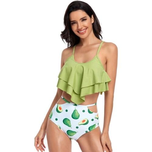 Floral Ruffled Hem Bikini Set Women Flora High-waisted Two Piece Swimsuit 2021 Girl Beach Bathing Suit Swimwear A1-EF0003