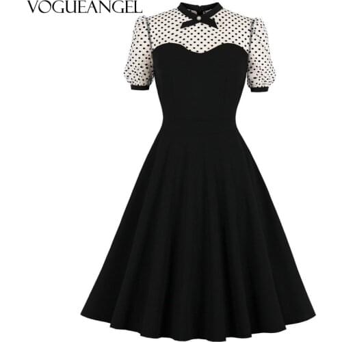 Plus Size Lace Women Dress Black Autumn 2021 Sexy High Waist Femme Polka Dot 50s 60s Swing Retro Vintage Sleeve Gothic Clothes