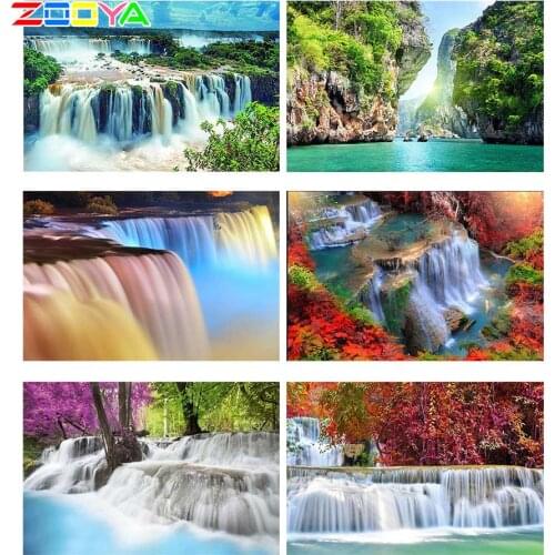 "Zooya5D Diamond Painting Landscape Fullsquare Round Diamond Embroidery Waterfall Rhinestone Mosaic Needlework Handmade Kit Jq27