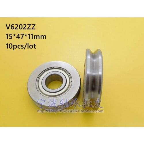 10pcs/lot V6202ZZ V 6202 ZZ 6202VV 15x47x11 mm V groove ball bearing guide track roller wheel pulley bearing 15*47*11