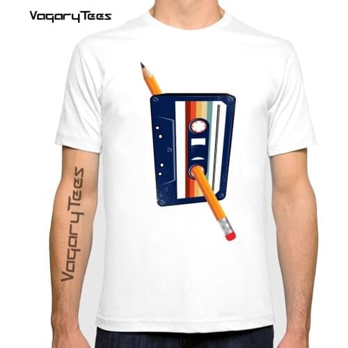 Vagarytees 2021 Cassette tape & Pencil t-shirt homme summer new short t shirt men white casual tshirt unisex streetwear