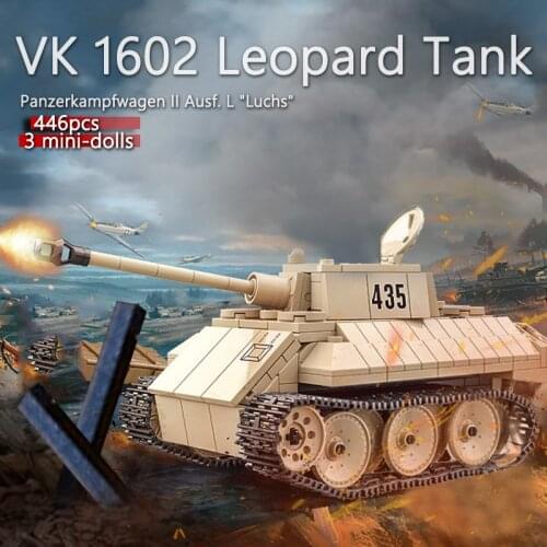 446 PCS WW2 Military VK 1602 Leopard Light Tank Building Blocks Creator Weapons MOC Bricks Set Kids Toys Children Boys Giftts