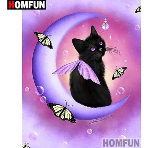 HOMFUN Full Square/Round Drill 5D DIY Diamond Painting "Cat moon" Embroidery Cross Stitch 5D Home Decor A01648